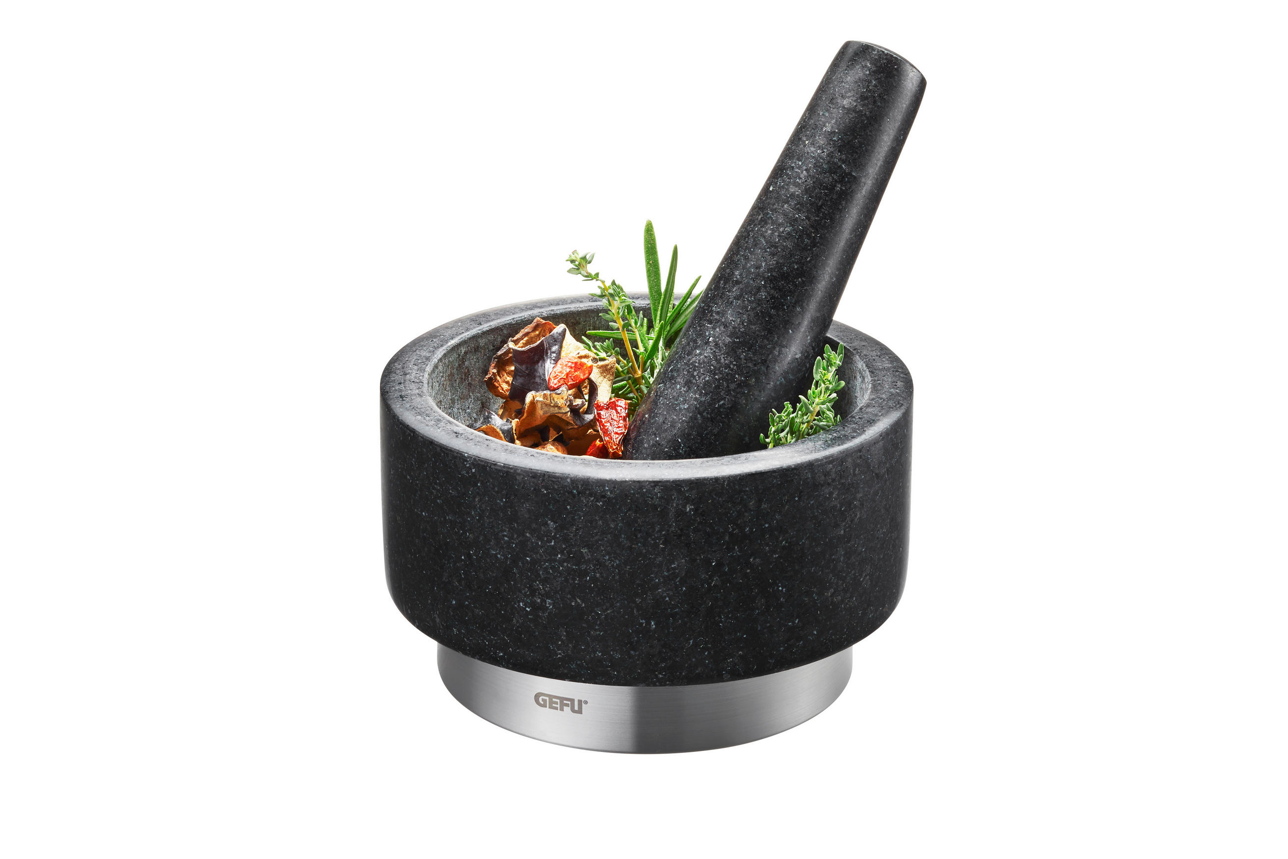 MÖRSERSET  - Edelstahlfarben/Schwarz, Basics, Stein/Metall (14/8cm) - Gefu