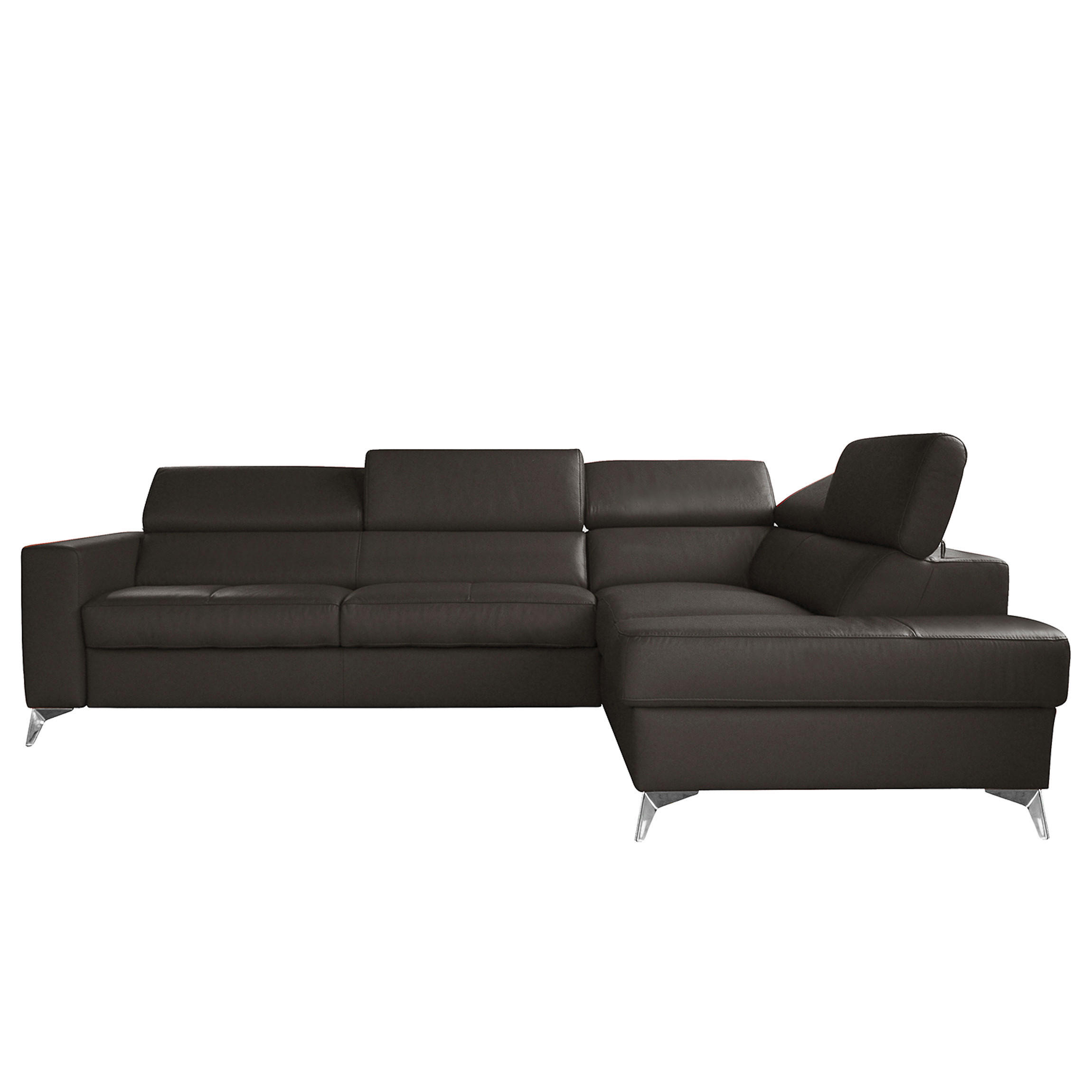 ECKSOFA MONDO Dunkelbraun Echtleder Lederlook  - Chromfarben/Dunkelbraun, Design, Leder/Textil (286/208cm) - Livetastic