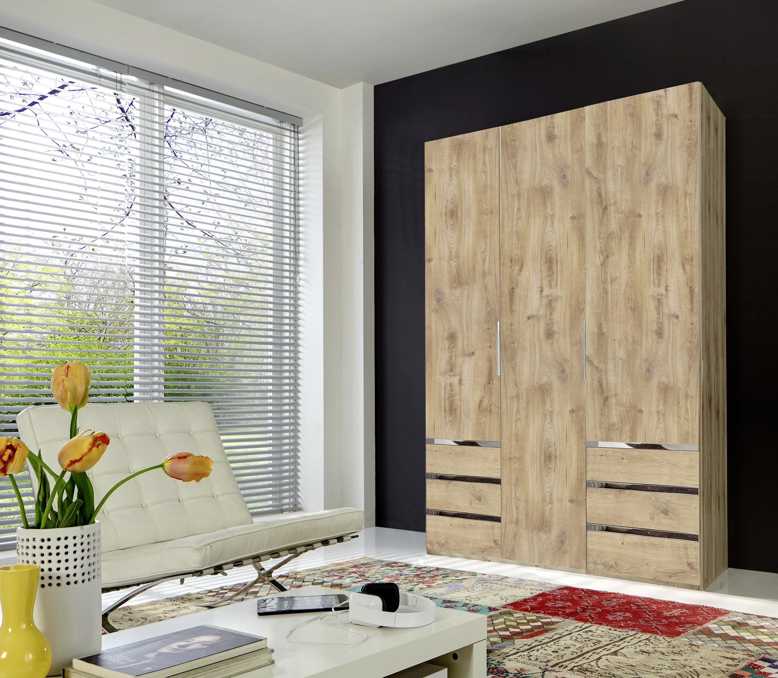 DREHTÜRENSCHRANK in Eichefarben  - Chromfarben/Eichefarben, Modern, Holzwerkstoff/Kunststoff (150/216/58cm) - MID.YOU
