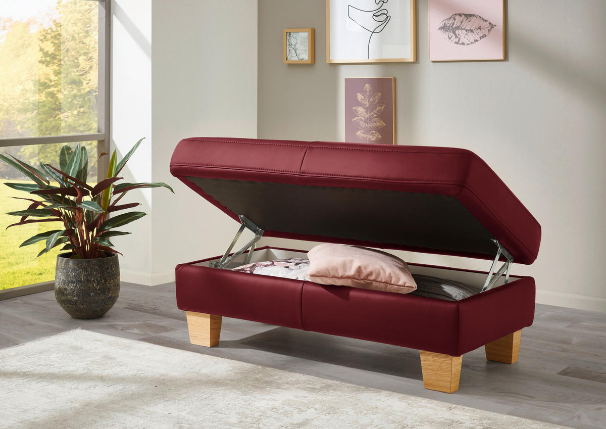 ECKSOFA in Echtleder Rot  - Eiche Bianco/Rot, Natur, Leder/Holz (235/257cm) - Valdera