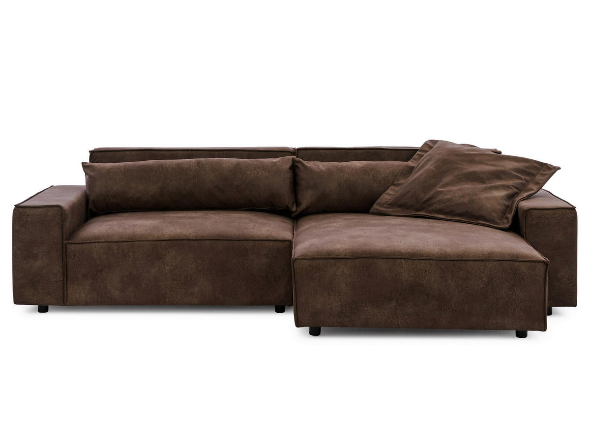 ECKSOFA Curduroy in Lederlook Braun Rückenkissen  251/142 cm  - Schwarz/Braun, Design, Kunststoff/Textil (251/142cm) - P & B