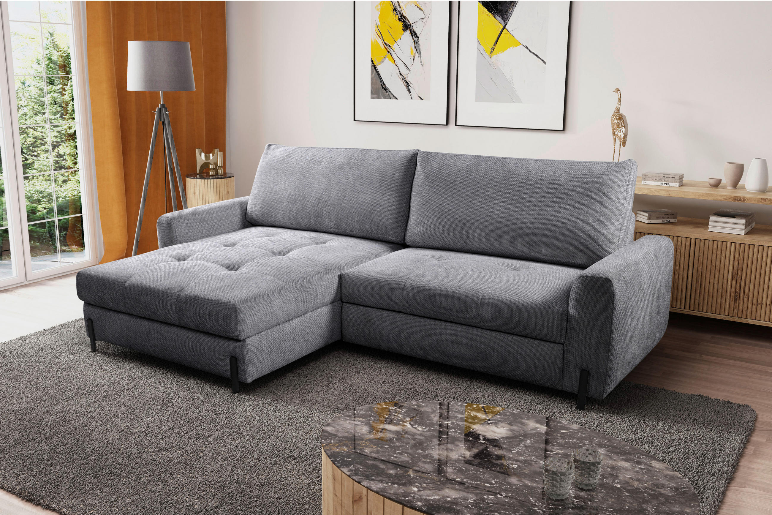 ECKSOFA Grau Struktur  - Schwarz/Grau, Design, Textil/Metall (162/265cm) - MID.YOU