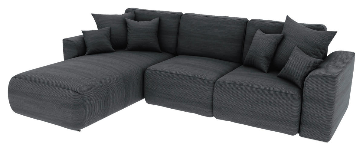 ECKSOFA in Cord Dunkelgrau  - Chromfarben/Dunkelgrau, Konventionell, Kunststoff/Textil (195/293cm) - MID.YOU