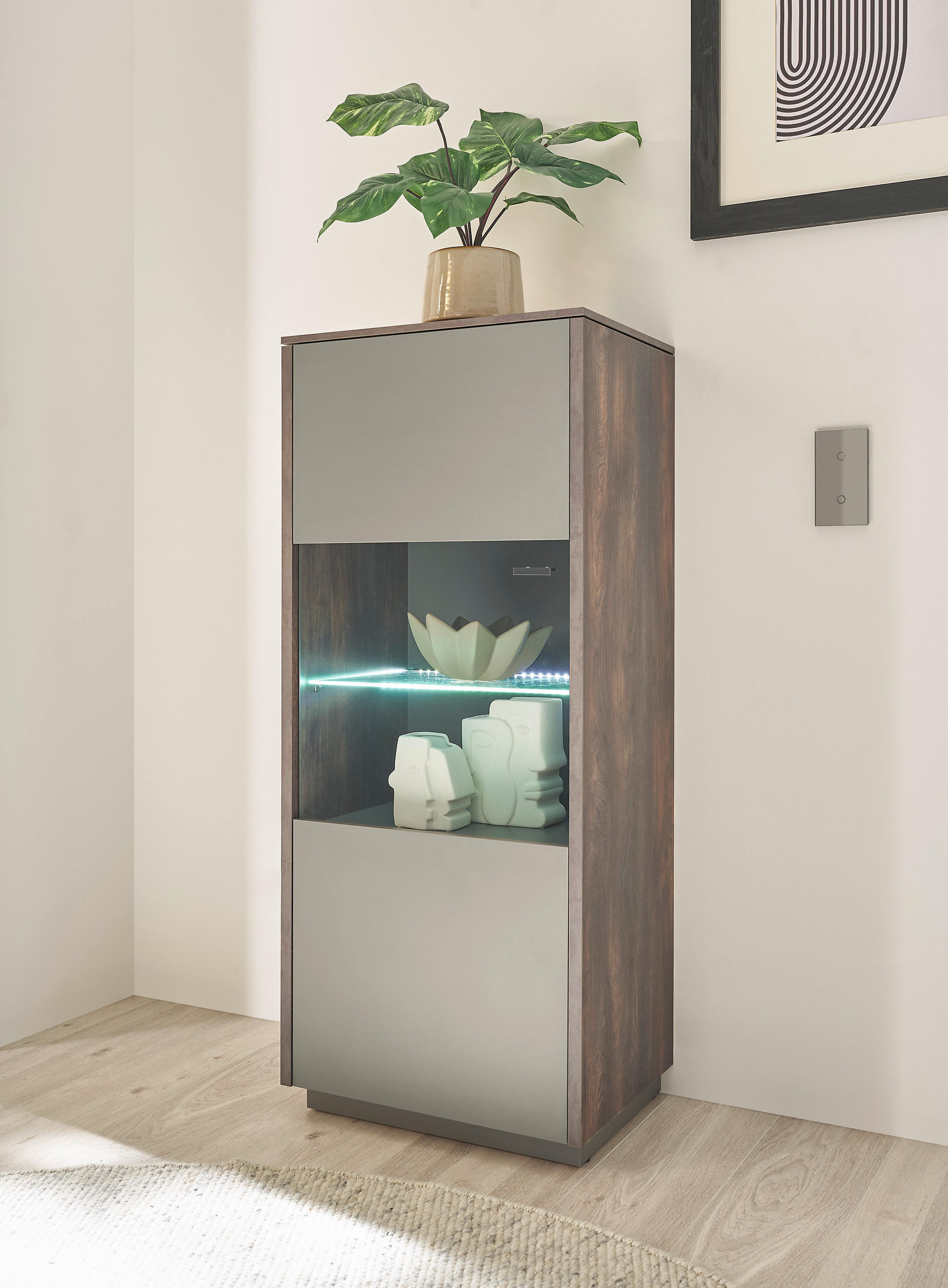 VITRINE in Anthrazit, Eichefarben  - Eichefarben/Anthrazit, Design, Glas/Holzwerkstoff (55/130/40cm) - MID.YOU