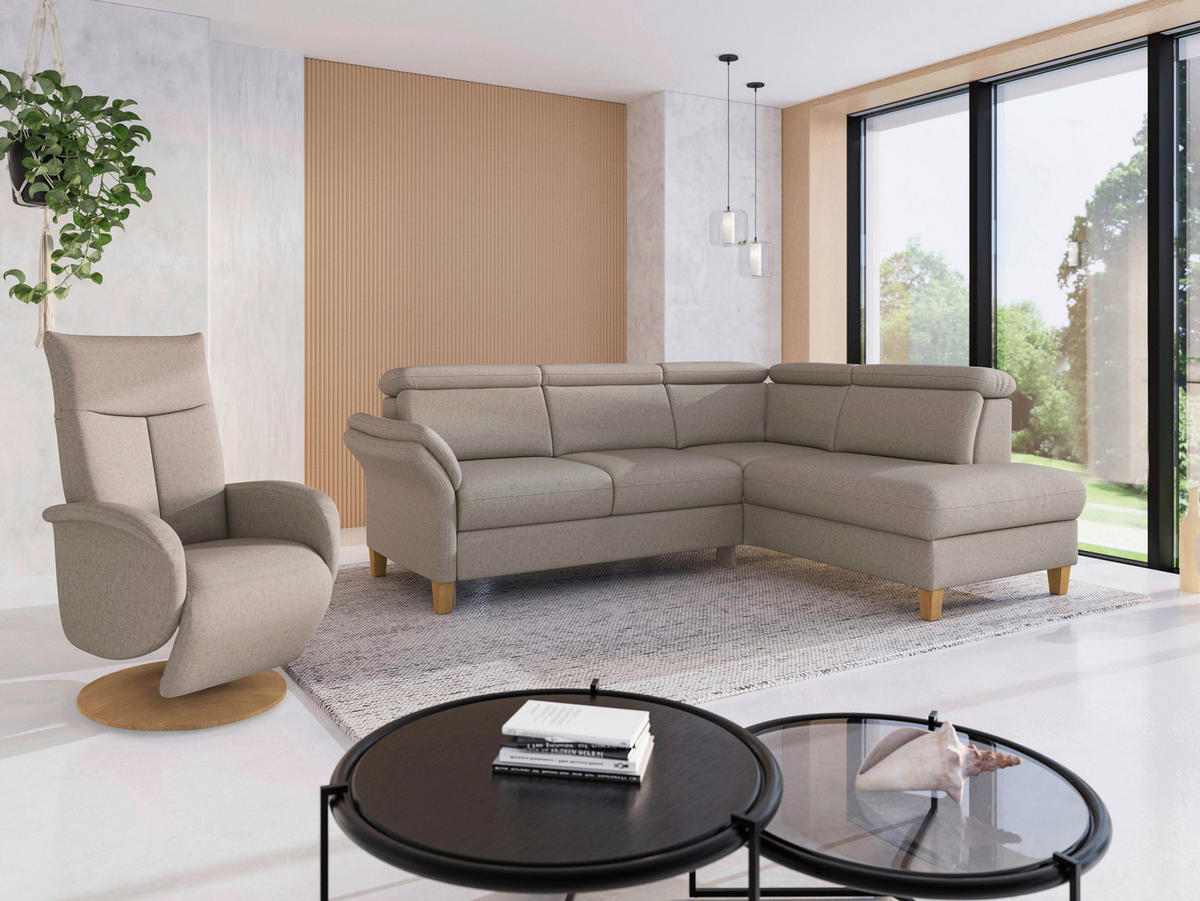 ECKSOFA Flachgewebe Taupe  - Taupe/Eichefarben, Konventionell, Holz/Textil (247/193cm) - Sit & More