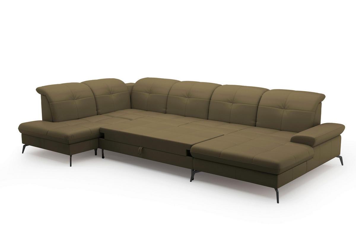 WOHNLANDSCHAFT Olivgrün Echtleder  - Schwarz/Olivgrün, KONVENTIONELL, Leder/Metall (231/357/185cm) - Sit & More