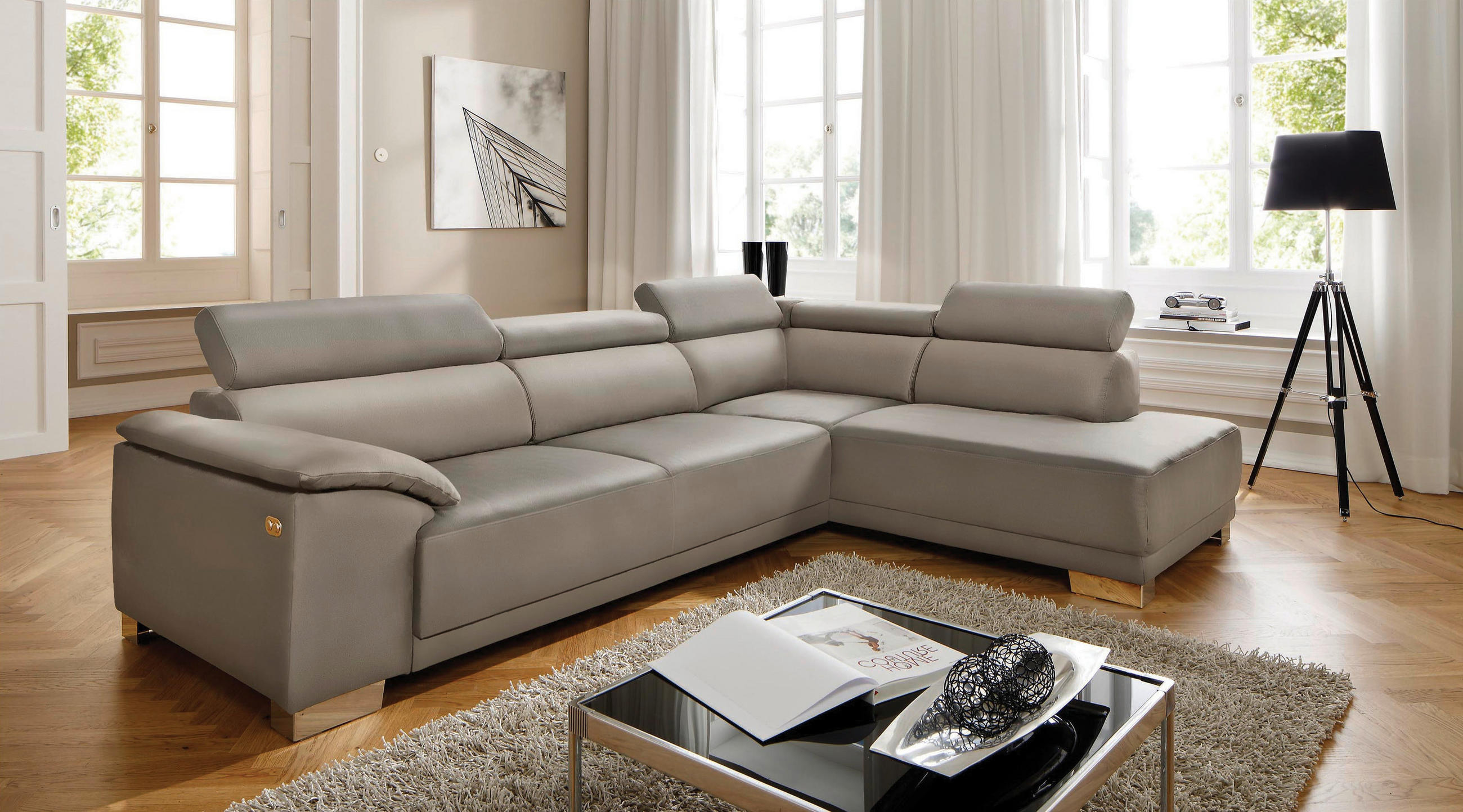 SEDEŽNA GARNITURA, mikrovlakna siva  - barve kroma/siva, Design, tekstil/leseni material (205/290cm) - Pure Home Lifestyle