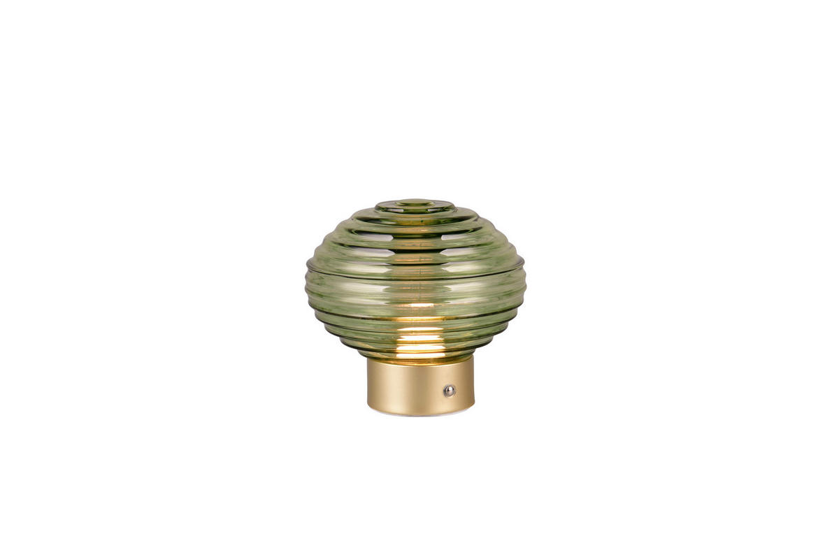 AKKU-TISCHLEUCHTE - Messingfarben/Grün, Konventionell, Glas/Metall (15,5/14,5cm)