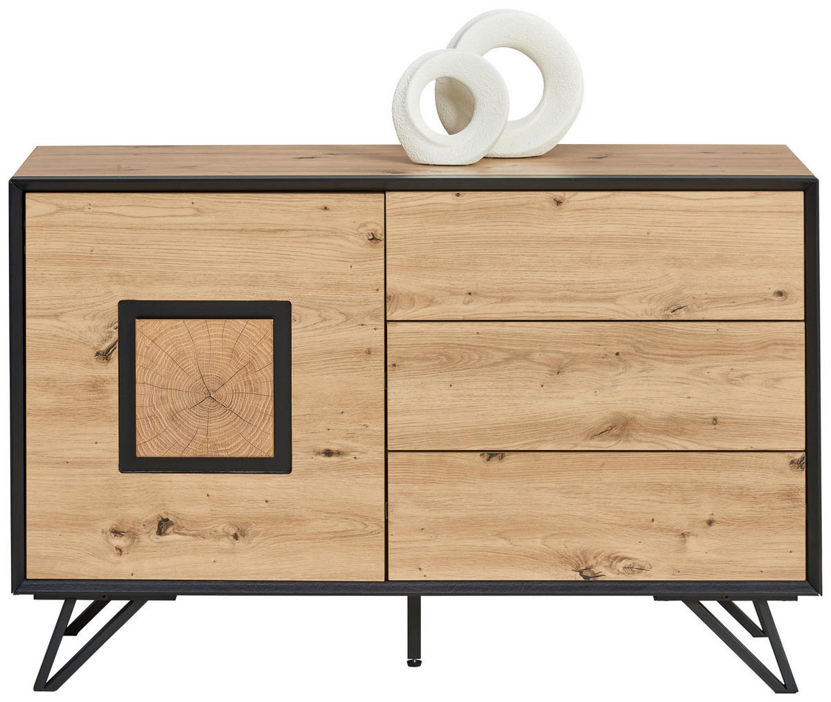 KOMODA, črna, barve hrasta  - črna/barve hrasta, Design, kovina/leseni material (116/75/40cm) - Xora