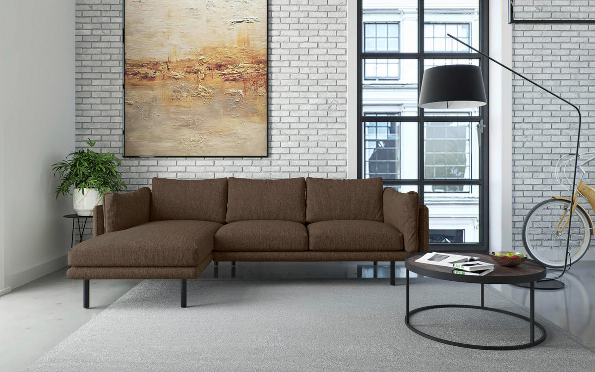 ECKSOFA in Flachgewebe Hellbraun  - Hellbraun/Beige, Design, Textil/Metall (160/268/100cm) - Livetastic