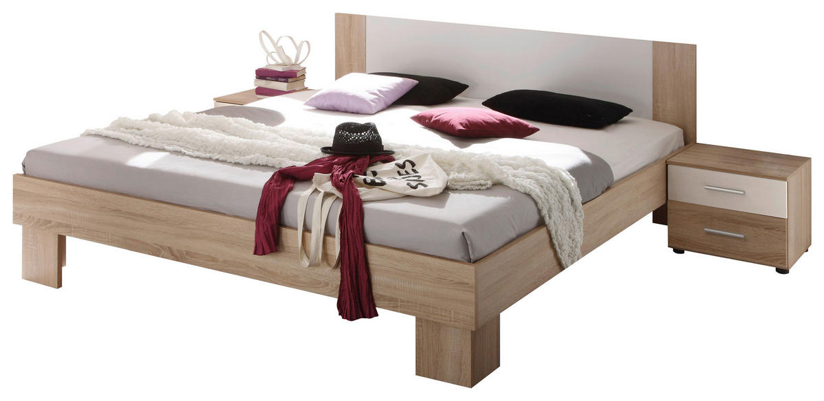 SCHLAFZIMMER Weiß, Sonoma Eiche  - Weiß/Sonoma Eiche, KONVENTIONELL, Glas/Holzwerkstoff (180/200cm) - Boxxx