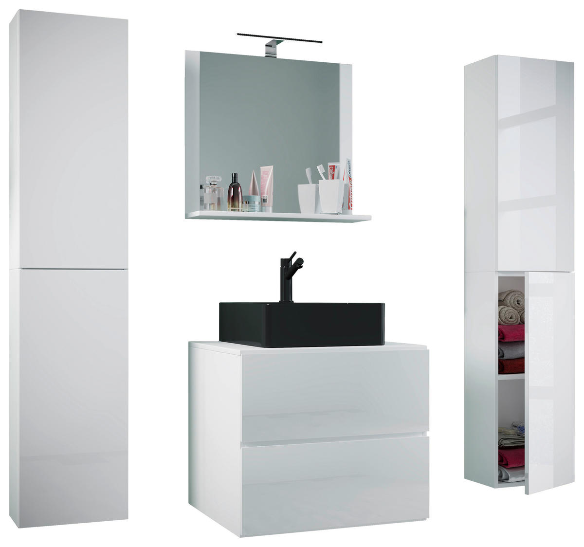 BADEZIMMER 5-teilig  in 127 cm  - Schwarz/Weiß, MODERN, Glas/Keramik (127cm) - MID.YOU
