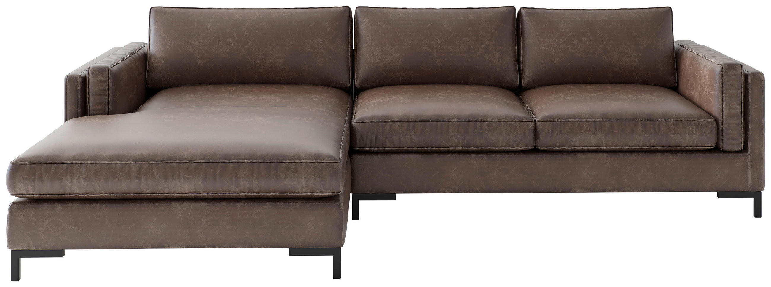 ECKSOFA Packo Braun Lederlook, Flachgewebe  - Schwarz/Braun, Design, Textil/Metall (160/265cm) - Livetastic