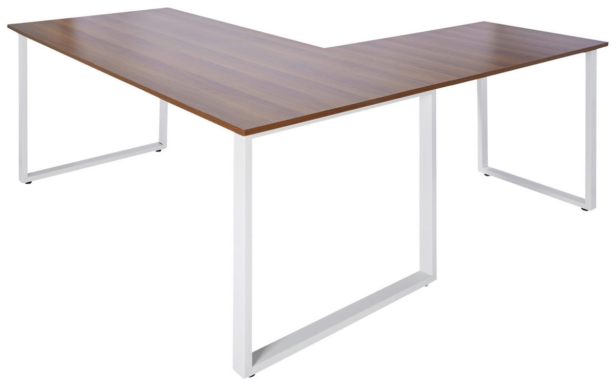 KOTNA PISALNA MIZA leseni material bela, barva oreha  - barva oreha/bela, Basics, kovina/leseni material (180/180/75,5cm) - MID.YOU
