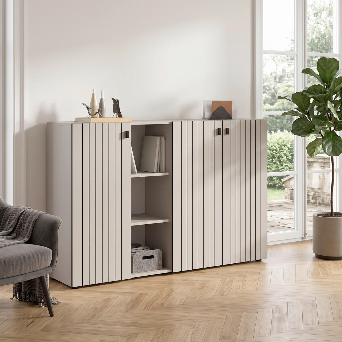 KOMMODE , 150/96/37 cm,  - Kaschmir/Schwarz, Design, Holzwerkstoff/Kunststoff (150/96/37cm) - MID.YOU