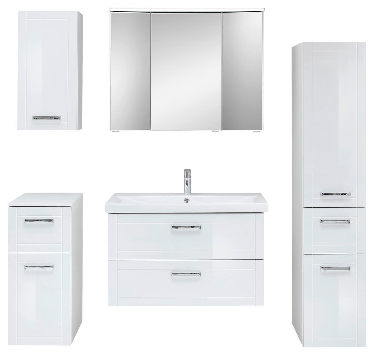 BADEZIMMER 6-teilig  in 160 cm  - Chromfarben/Weiß Hochglanz, MODERN, Glas/Keramik (160cm) - Sadena