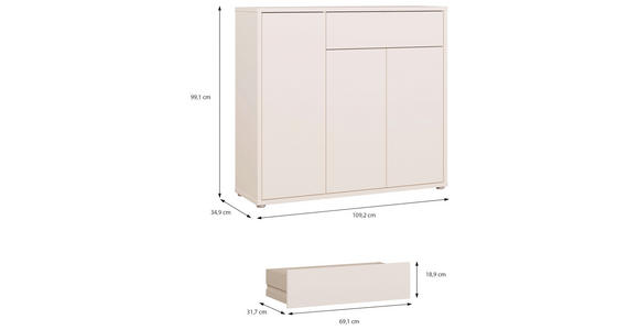 SCHUHSCHRANK  in 109,2/99,1/34,9 cm  - Sandfarben/Grau, MODERN, Holzwerkstoff/Kunststoff (109,2/99,1/34,9cm) - Carryhome