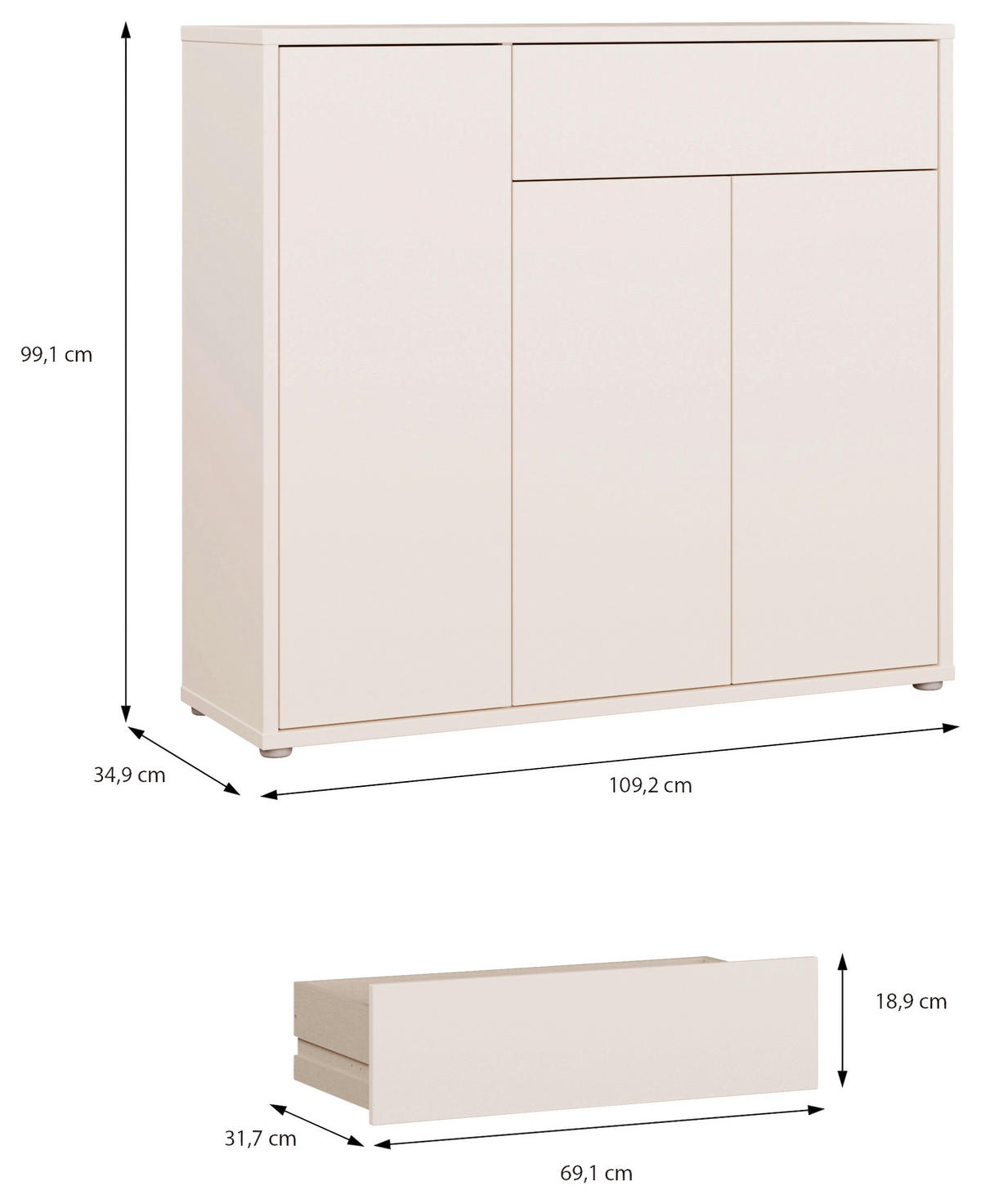 SCHUHSCHRANK  in 109,2/99,1/34,9 cm  - Sandfarben/Grau, MODERN, Holzwerkstoff/Kunststoff (109,2/99,1/34,9cm) - Carryhome