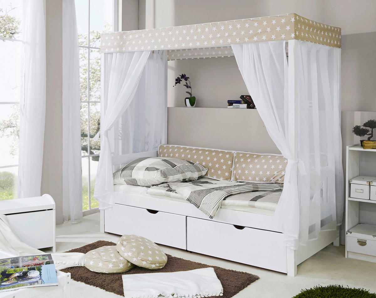 HIMMELBETT 90/200 cm  in Weiß, Beige  - Beige/Weiß, MODERN, Holz (90/200cm) - MID.YOU