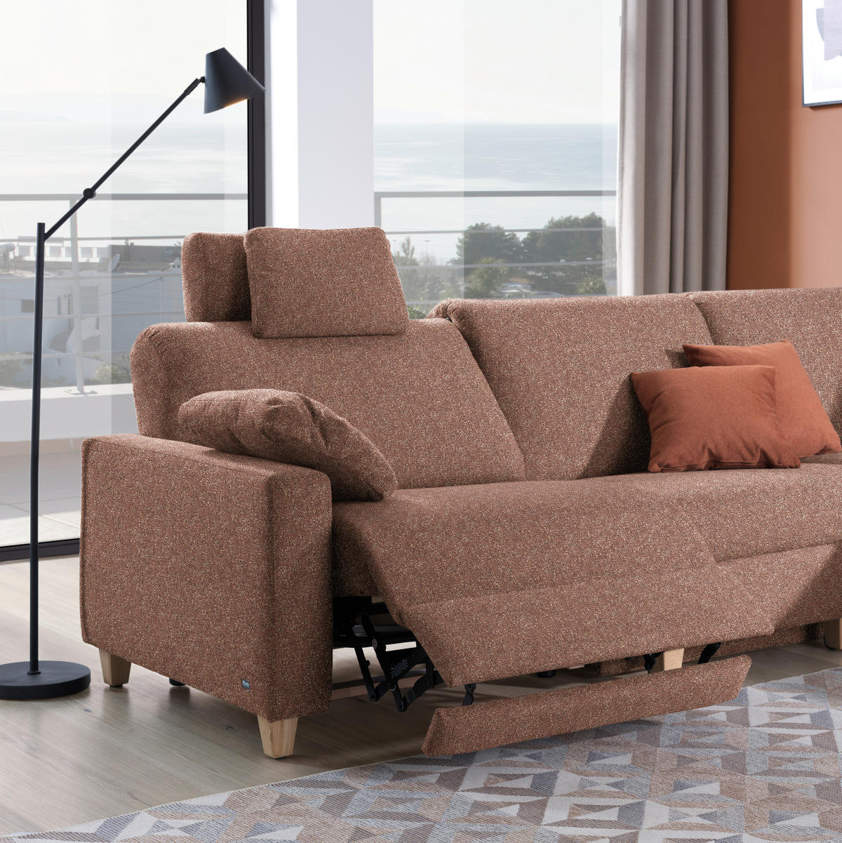 ECKSOFA  in Mikrovelours Terracotta  261/203 cm  - Eichefarben/Terracotta, KONVENTIONELL, Holz/Textil (261/203cm) - Sedda