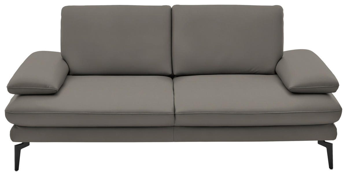 2,5-SITZER in Echtleder Hellgrau  - Hellgrau/Schwarz, Design, Leder/Metall (196/86/104cm) - Dieter Knoll