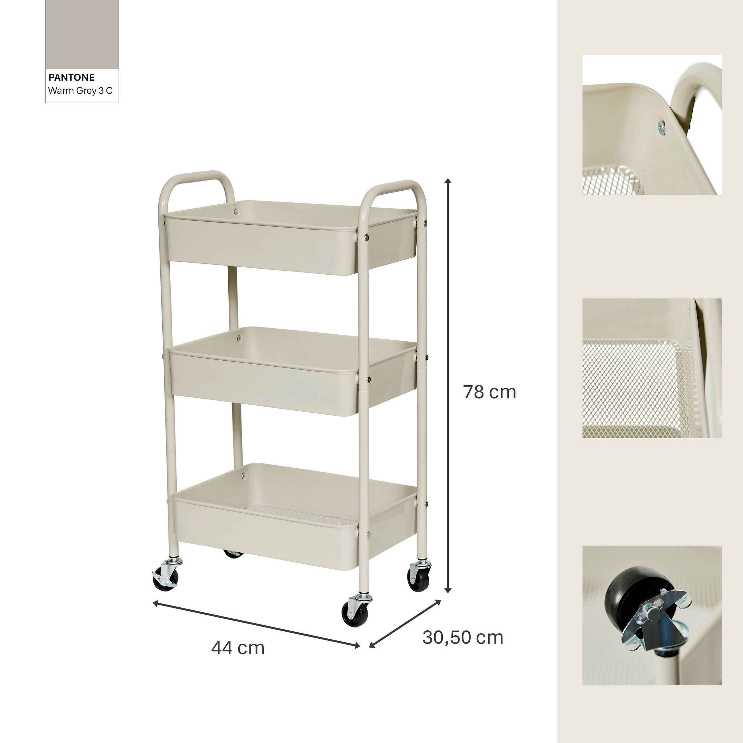 SERVIERWAGEN Greige  - Greige, Basics, Metall (44/30,5/78cm) - LOVE IT STORE IT