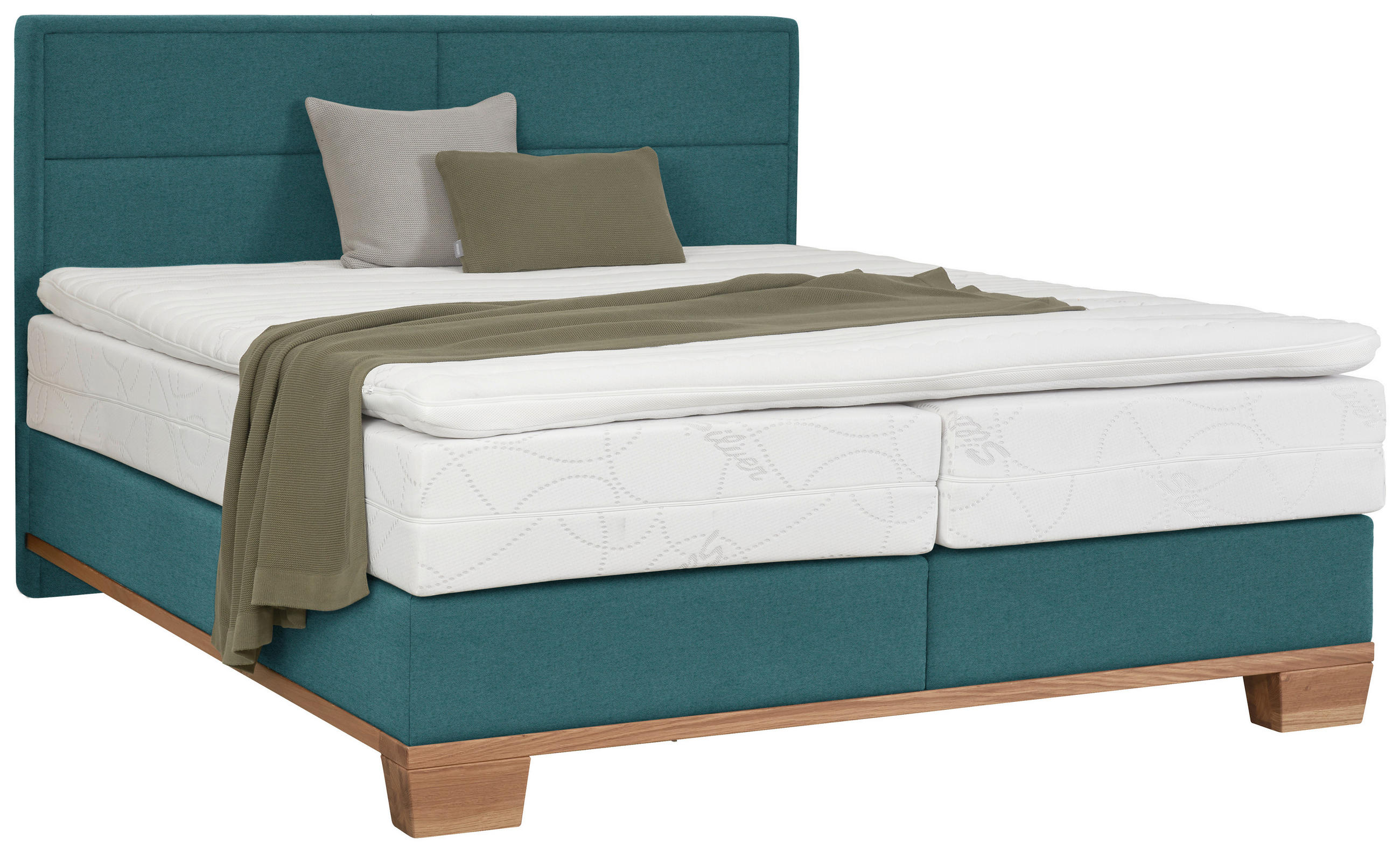 BOXSPRINGBETT 200/200 cm  in Eichefarben, Petrol  - Eichefarben/Petrol, Natur, Holz/Textil (200/200cm) - Valnatura