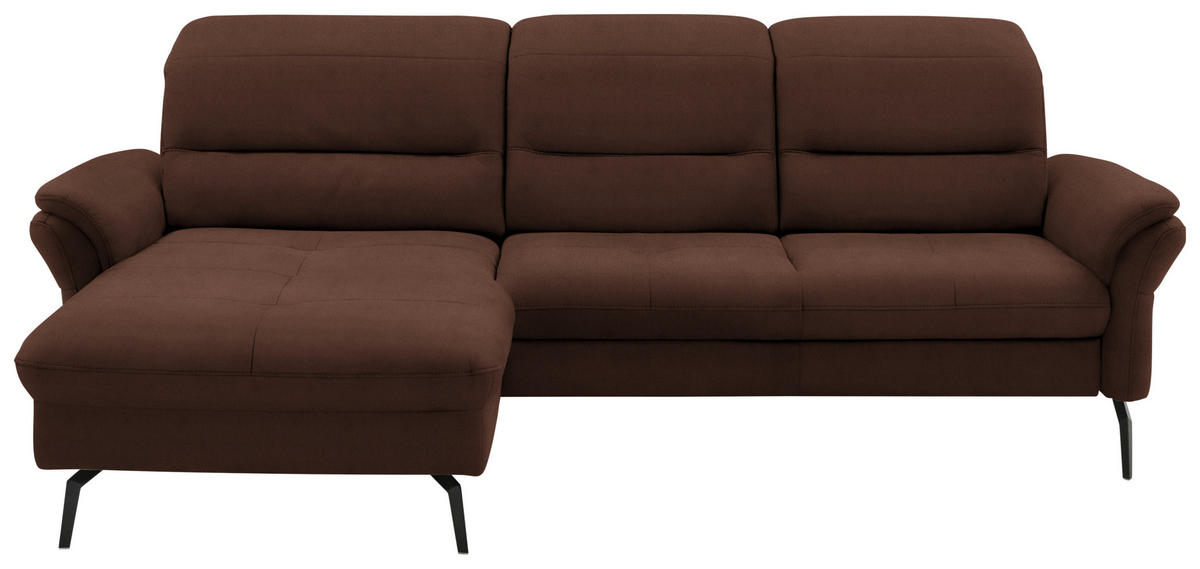 ECKSOFA in Flachgewebe Dunkelbraun  181/260 cm  - Dunkelbraun/Schwarz, KONVENTIONELL, Textil/Metall (181/260cm) - Beldomo Speed