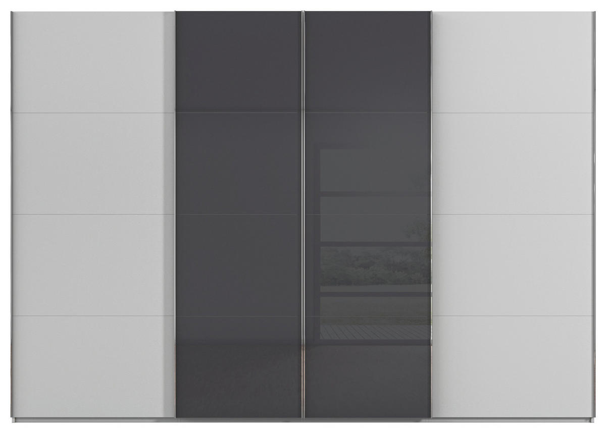 SCHWEBETÜRENSCHRANK 316/235/68 cm 4-türig Grau, Schwarz  - Chromfarben/Schwarz, KONVENTIONELL, Glas/Holzwerkstoff (316/235/68cm) - Novel