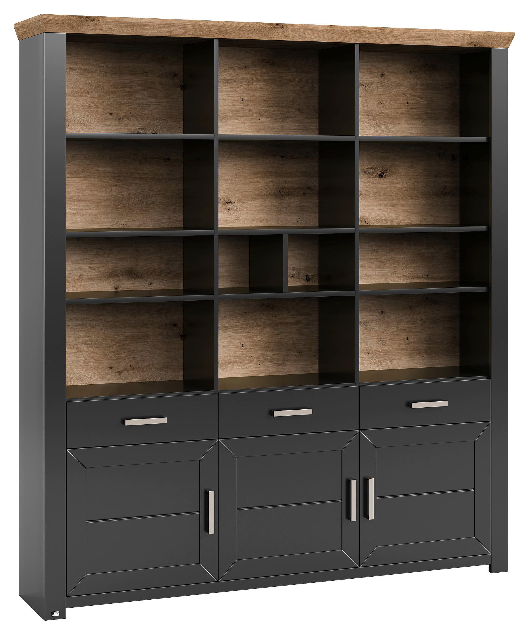REGALKOMBINATION Graphitfarben, Eiche Artisan - Graphitfarben/Eiche Artisan, Design, Holzwerkstoff/Metall (184,1/206,6/42,2cm) - SetOne by Musterring