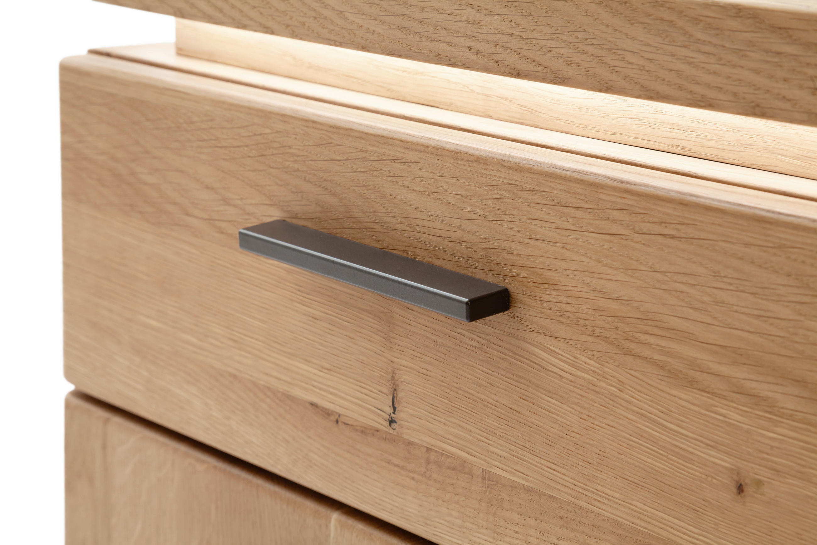 NACHTSCHRANK 60/48/42 cm Eiche massiv, furniert - Eiche Bianco/Schwarz, Natur, Holz/Holzwerkstoff (60/48/42cm) - Linea Natura