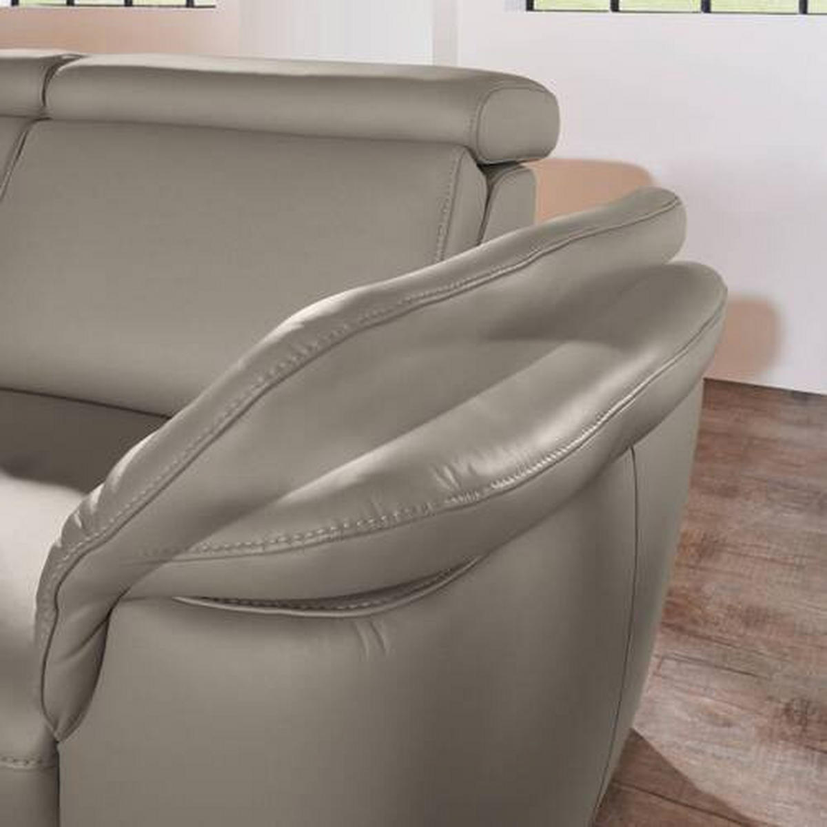 ECKSOFA in Echtleder Graubraun  - Graubraun/Alufarben, Design, Leder/Metall (239/271cm) - Cantus