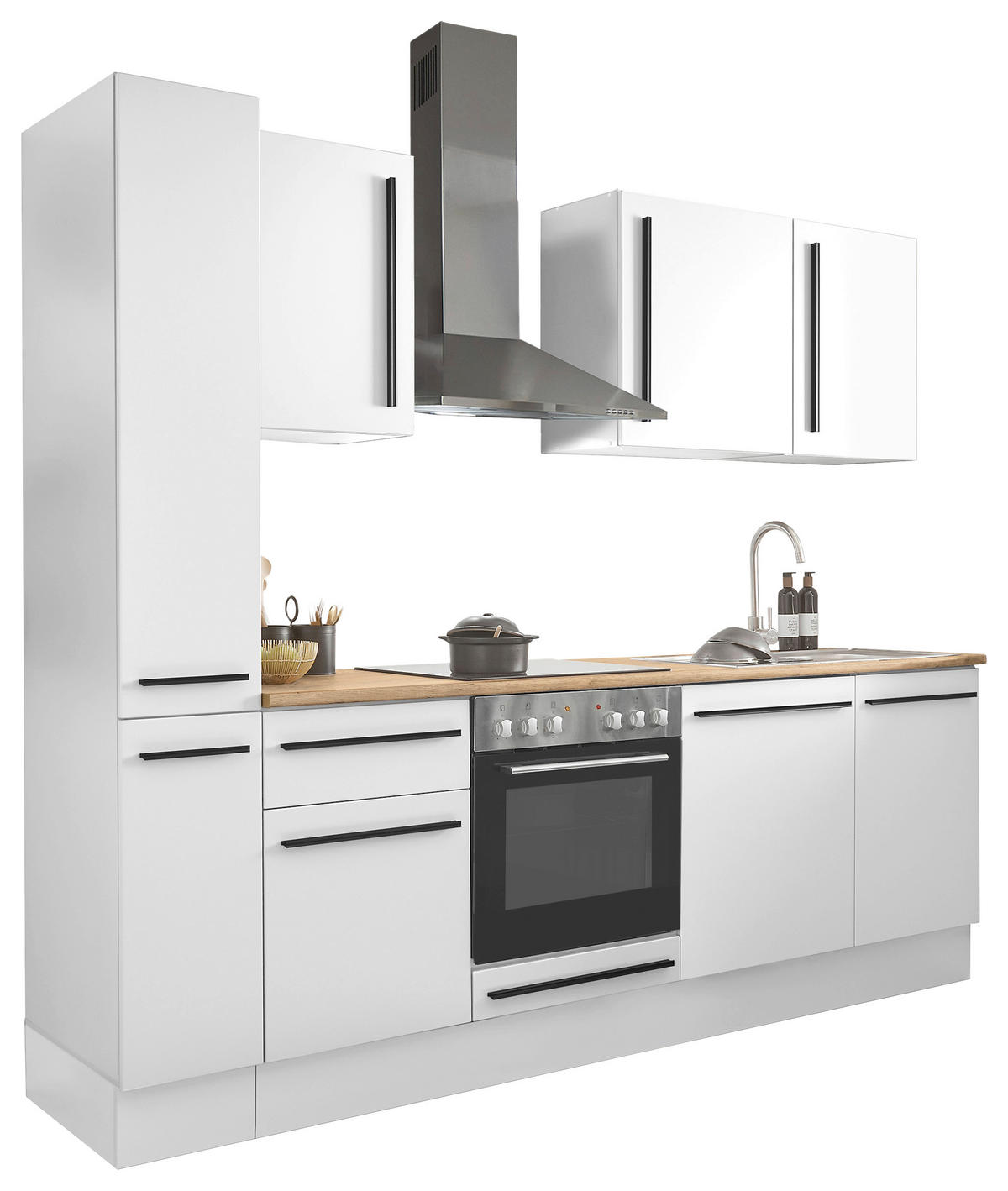 KÜCHENBLOCK 250 cm   in Weiß  - Eichefarben/Schwarz, Design, Holzwerkstoff/Kunststoff (250cm) - MID.YOU