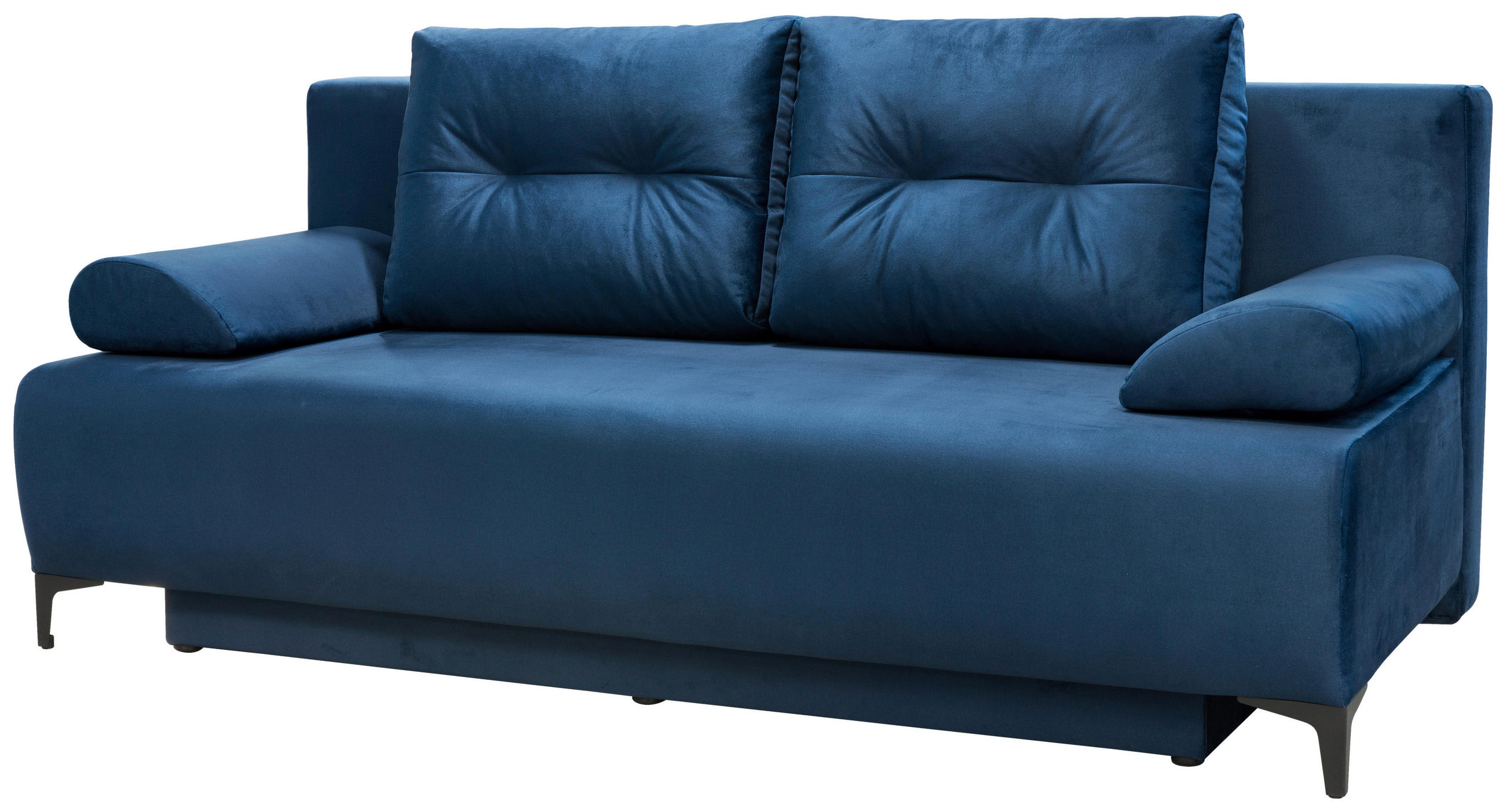 BOXSPRINGSOFA Samt Dunkelblau  inkl. Rückenkissen, Armlehnenkissen, Bettkasten, Schlaffunktion  - Schwarz/Dunkelblau, MODERN, Textil/Metall (201/100/105cm) - P & B