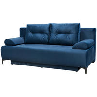 BOXSPRINGSOFA Samt Dunkelblau  inkl. Rückenkissen, Armlehnenkissen, Bettkasten, Schlaffunktion  - Schwarz/Dunkelblau, MODERN, Textil/Metall (201/100/105cm) - P & B