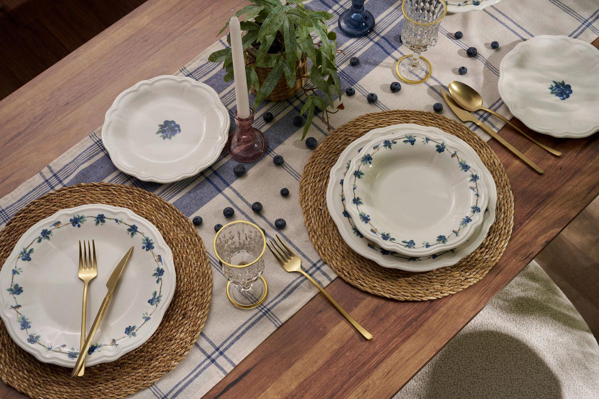 KOMBISERVICE Blau, Weiß, Dunkelgrün 24-teilig 6 Personen  - Blau/Dunkelgrün, Basics, Keramik - P & B