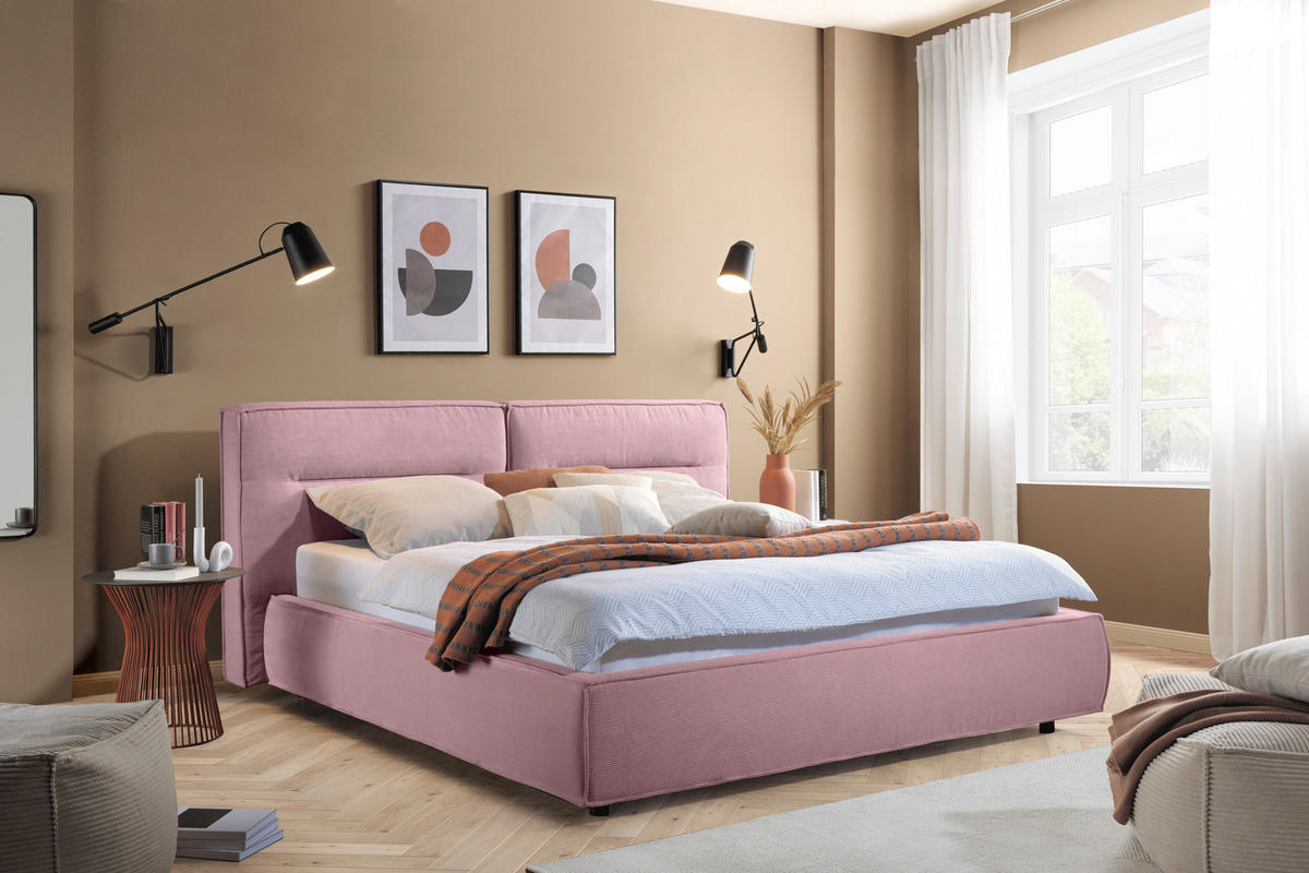 POLSTERBETT 160/200 cm  in Altrosa  - Schwarz/Altrosa, Design, Kunststoff/Textil (160/200cm) - Lomoco