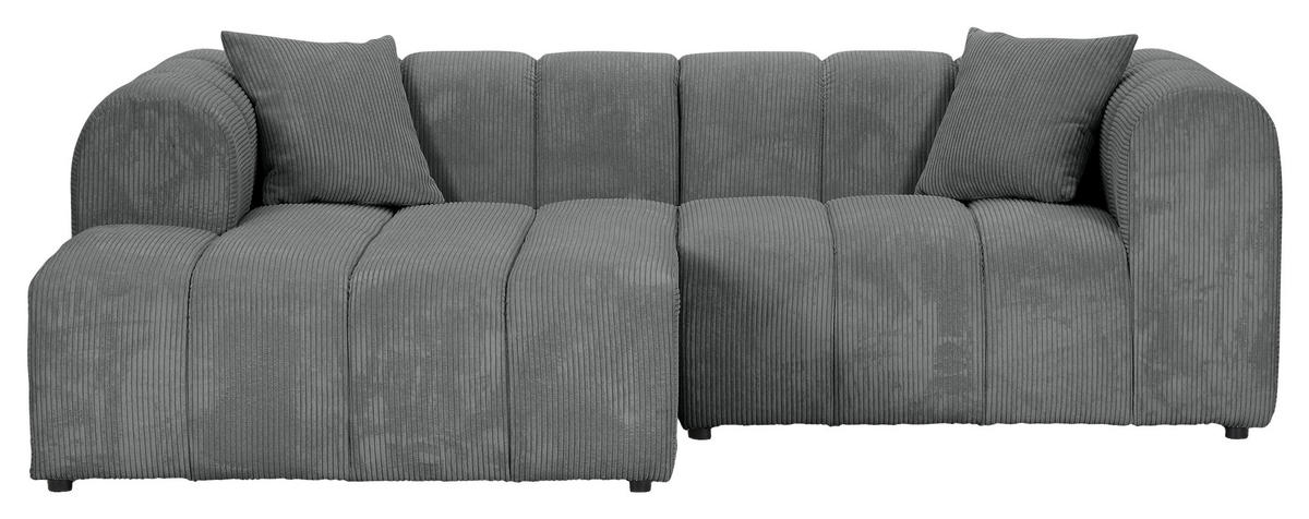 ECKSOFA Dunkelgrau Cord Zierkissen, Rücken echt  - Dunkelgrau/Schwarz, KONVENTIONELL, Kunststoff/Textil (162/250cm) - Carryhome
