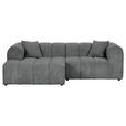 ECKSOFA Dunkelgrau Cord Zierkissen, Rücken echt  - Dunkelgrau/Schwarz, KONVENTIONELL, Kunststoff/Textil (162/250cm) - Carryhome