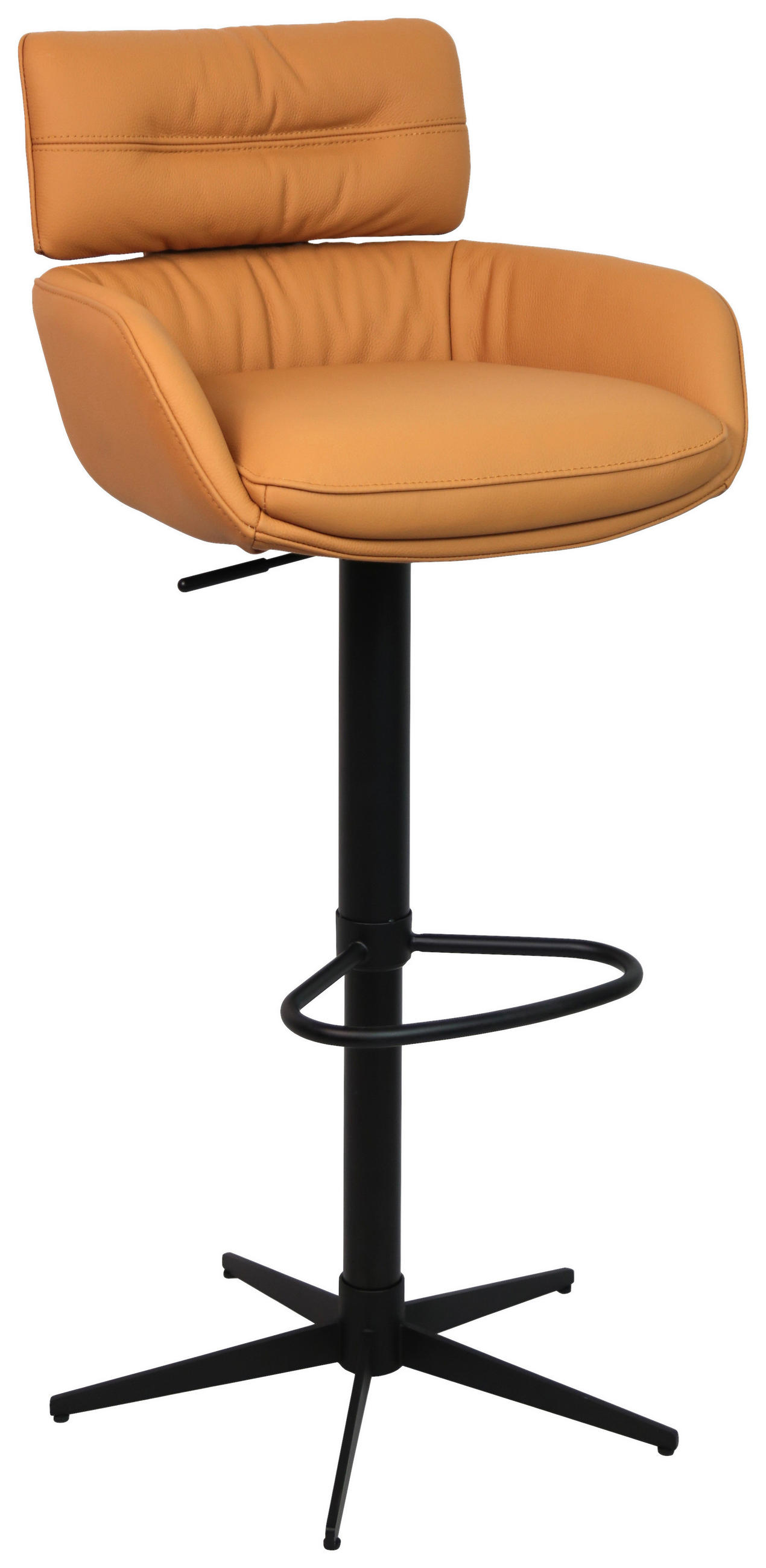 BARHOCKER Echtleder Schwarz, Cognac Eisen Sitzfläche 360° drehbar, Lederauswahl  - Cognac/Schwarz, Design, Leder/Metall (54/99-116.5/52cm) - Dieter Knoll