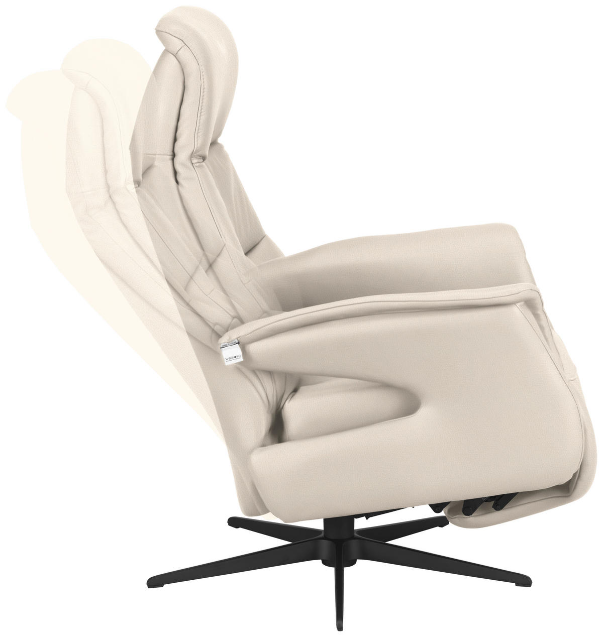 RELAXSESSEL in Leder Creme  - Creme/Schwarz, Design, Leder/Metall (74/105/83cm) - Welnova