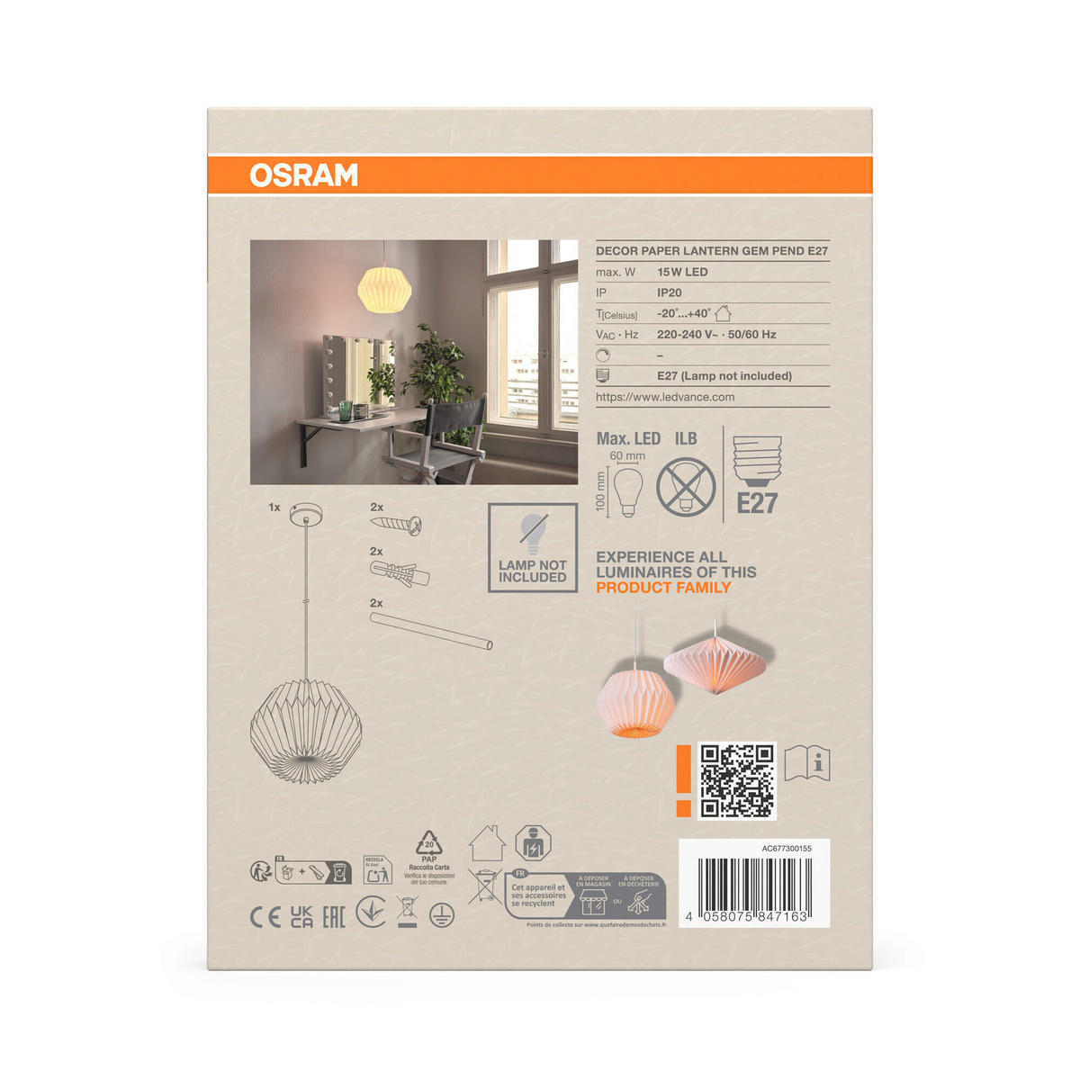 HÄNGELEUCHTE 35/138 cm  - Weiß, Basics, Papier/Metall (35/138cm) - Osram