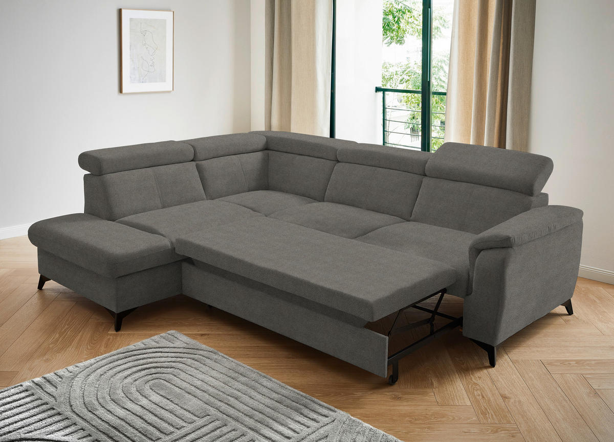 ECKSOFA in Webstoff Grau  - Schwarz/Grau, Design, Textil/Metall (203/260cm) - Stylife