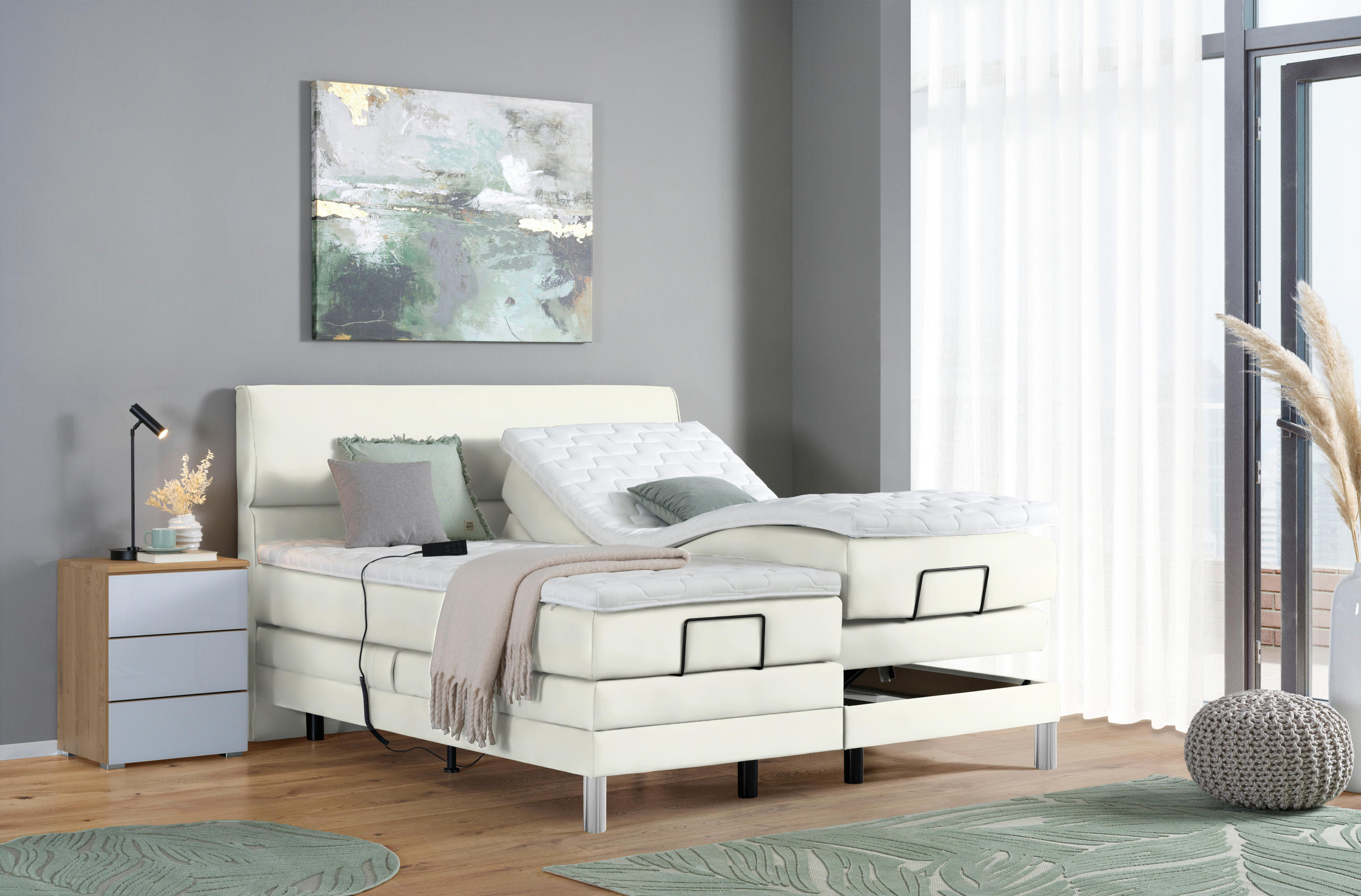 BOXSPRINGBETT 180/200 cm in Weiß - Chromfarben/Weiß, KONVENTIONELL, Kunststoff/Textil (180/200cm) - Voleo
