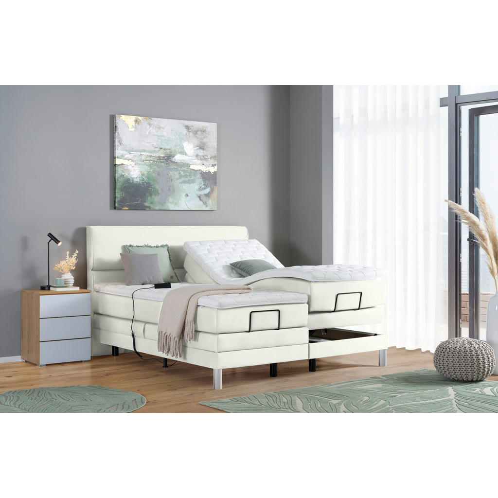 Thumbnail - Voleo Boxspringbett, Weiß, Textil, H2 + H3, 7-Zonen, Höhe ca. 19 cm, 200x200 cm, Über- und Sondergrößen erhältlich, gepo...