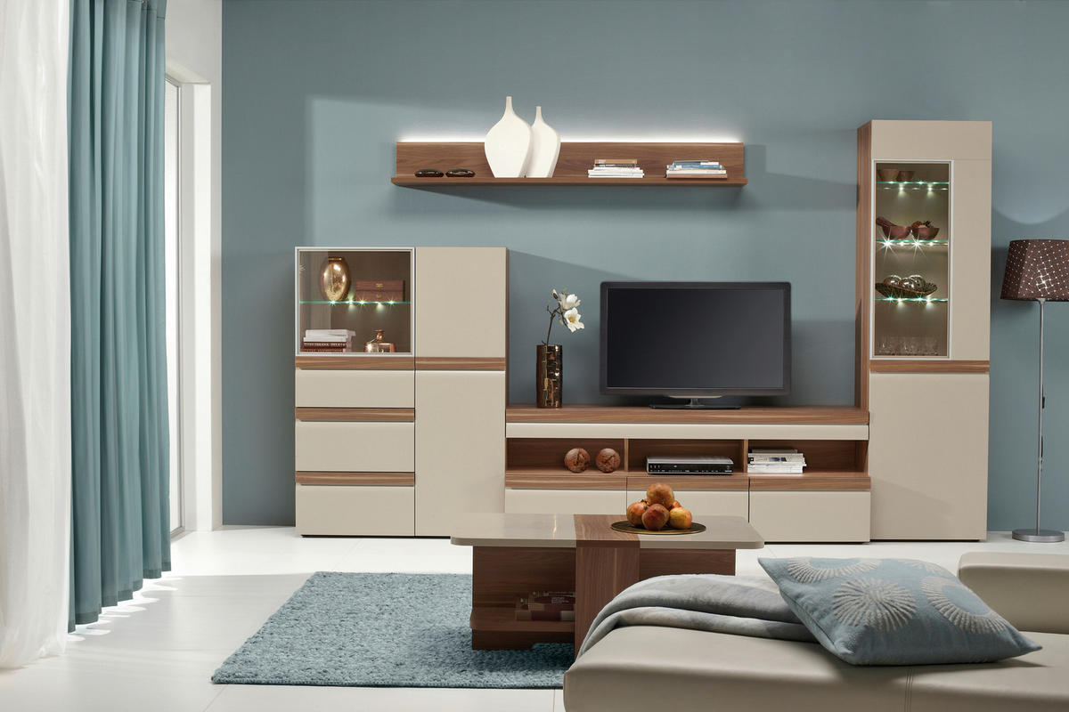 DNEVNI REGAL PRIZMA,  barva oreha, peščene barve  - barva oreha/peščene barve, Basics, steklo/leseni material (350/210/50cm) - Alples