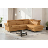 ECKSOFA 245/194 cm ARNGAST E in Echtleder Currygelb Kopfteilverstellung  245/194 cm  - Chromfarben/Currygelb, Basics, Leder/Textil (245/194cm) - Sit & More