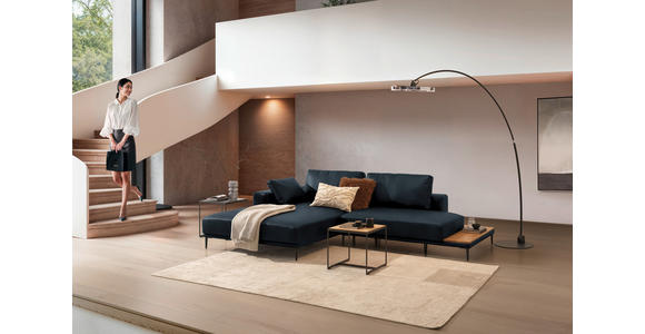 ECKSOFA  in Echtleder Dunkelblau  201/304 cm  - Schwarz/Dunkelblau, Design, Leder/Metall (201/304cm) - Belluti
