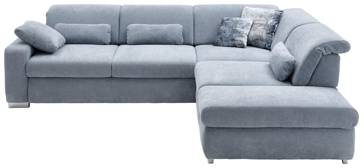 ECKSOFA in Flachgewebe Hellblau  - Chromfarben/Hellblau, Design, Textil/Metall (301/260cm) - Beldomo Style