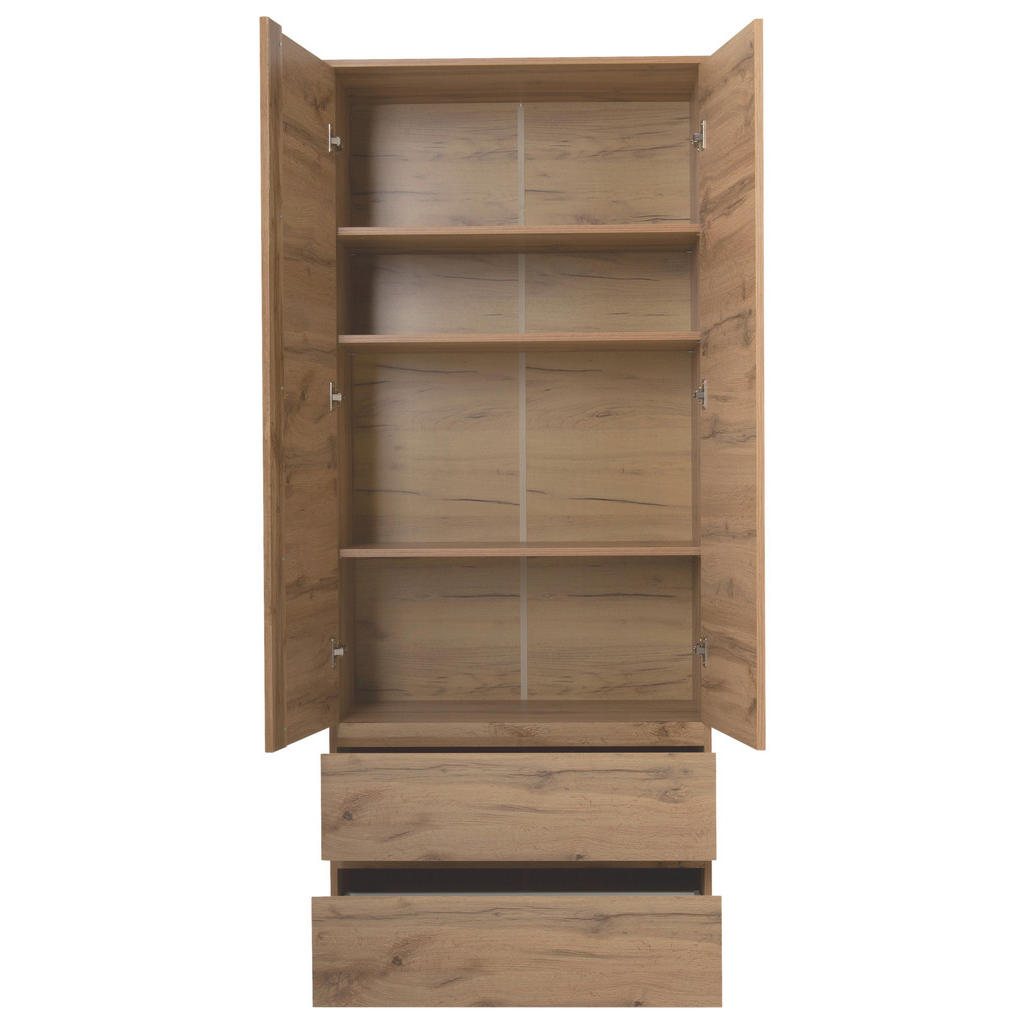 Thumbnail - Mid.you Drehtürenschrank, Eiche, Holzwerkstoff, 3 Fächer, 2 Schubladen, 80x191x40 cm, griffloses Öffnen, Schlafzimmer, K...